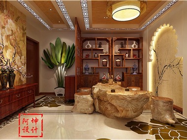 中式休闲区背景墙效果图