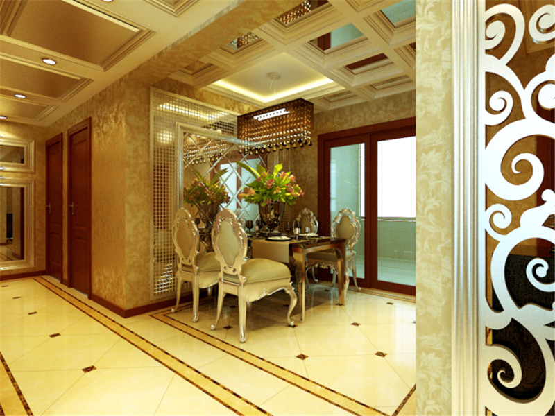 中国铁建国际城新古典三居室餐厅吊顶