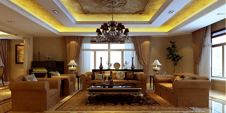 欧式橄榄式家装装修设计案例客厅吊顶