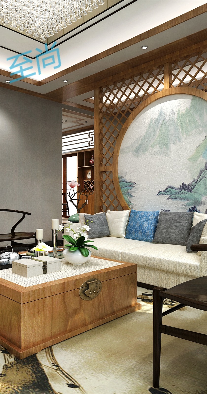 东南亚平客厅沙发背景墙效果图