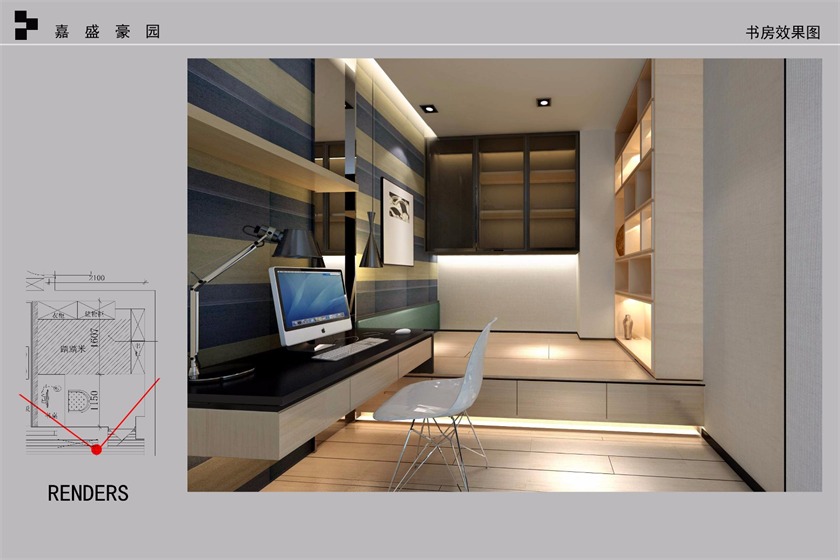 現(xiàn)代書房工作區(qū)效果圖