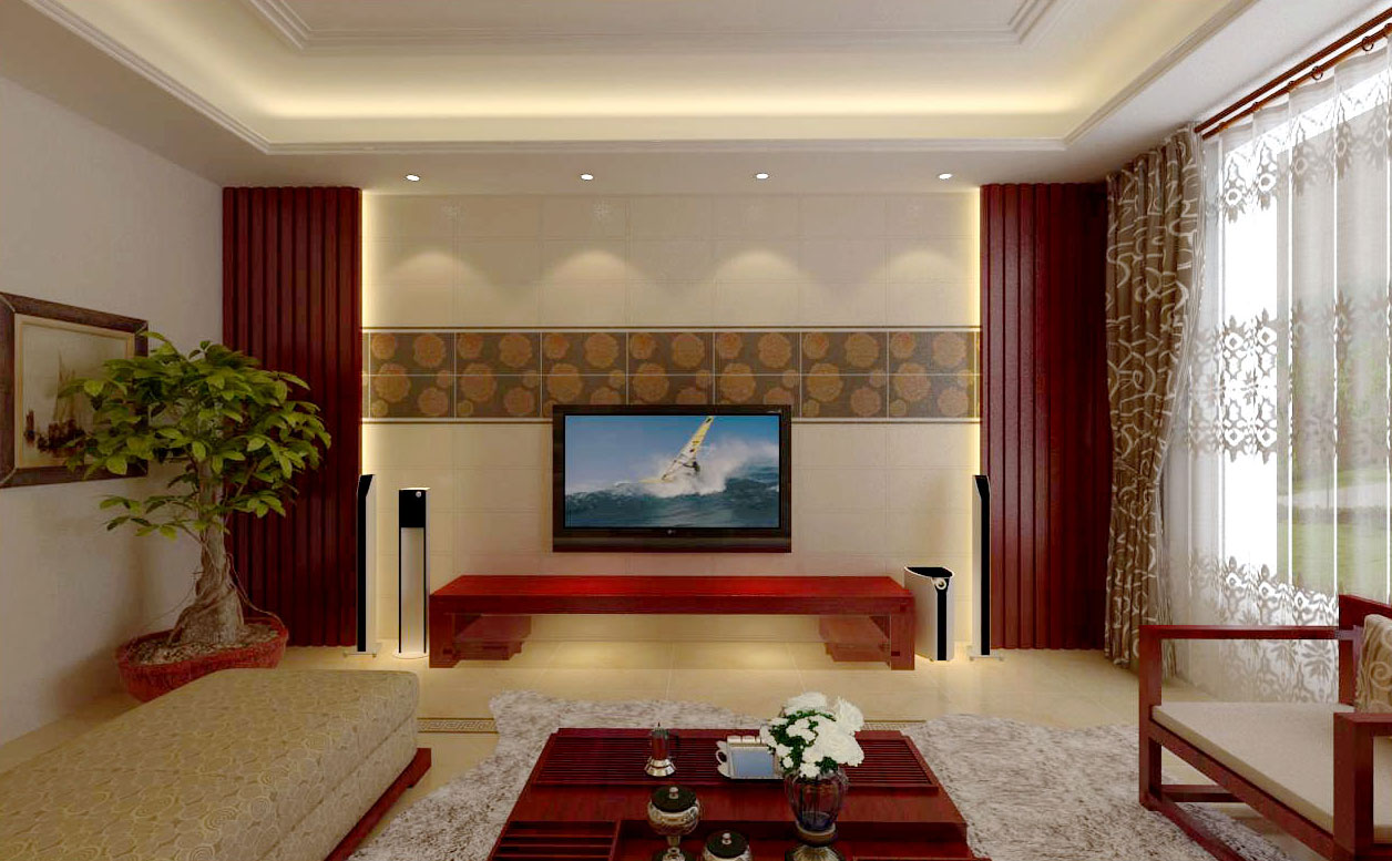 中式客廳電視背景墻效果圖